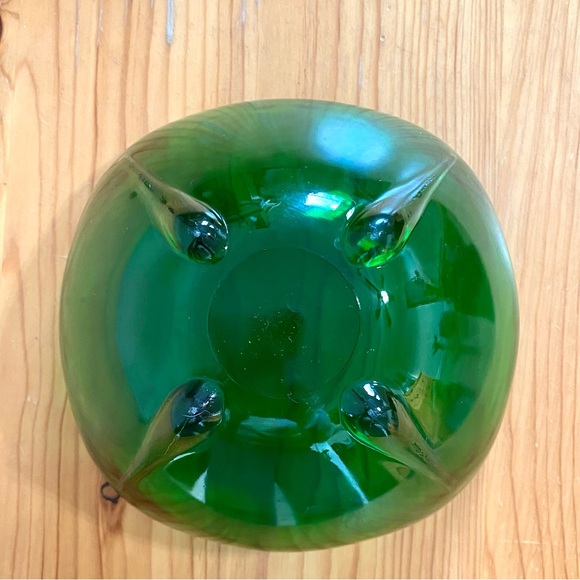 Antique 30s Depression Glass Bowl Emerald Forest Green Square Wave - Picture 5 of 6